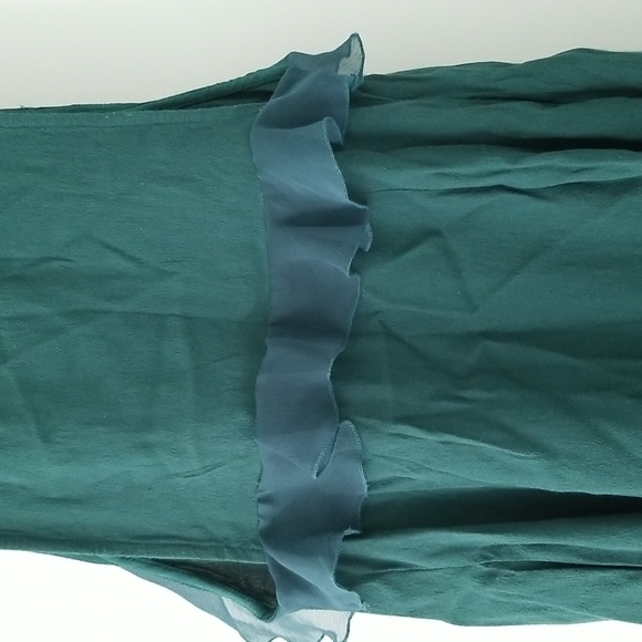 Free People Jade Green Crepe Shift Mini Dress with Ruffles and Side Pockets Sz 6 - Picture 5 of 11